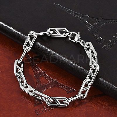 304 Stainless Steel Oval Link  Chain Bracelets for Women Men BJEW-F488-49B-P-1