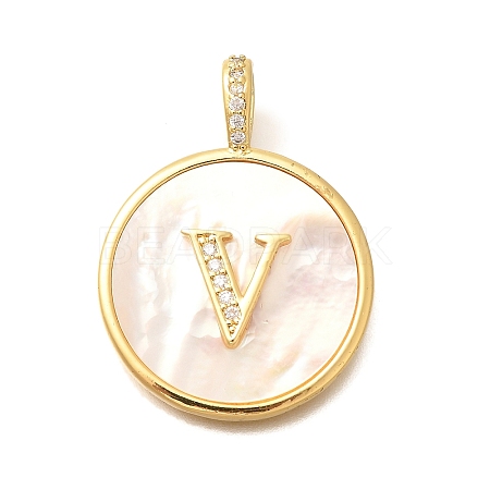 Rack Plating Brass Micro Pave Clear Cubic Zirconia Pendants with Shell KK-M309-42G-V-1