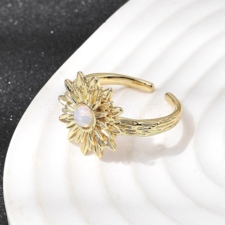 Brass Resin Cuff Rings for Women RJEW-K312-06G-1