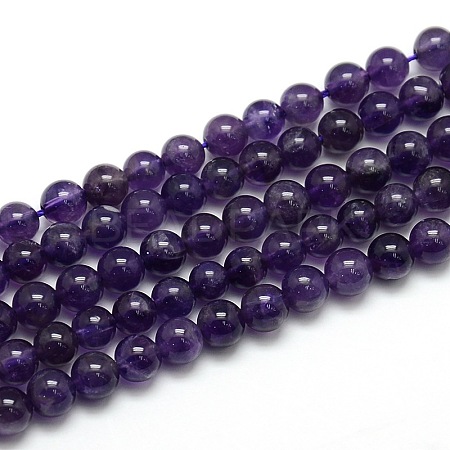 Natural Amethyst Round Bead Strands G-L170-6mm-02-1