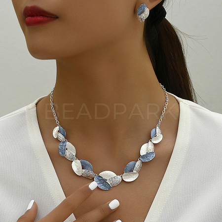 3 Tone Leaf Alloy Enamel Bib Necklace & Stud Earring FS-WG7DDB7-01-1