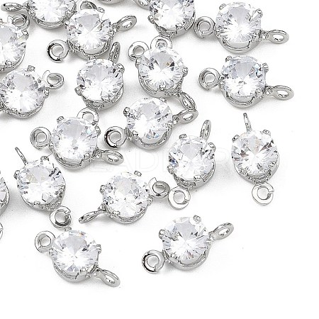 SHEGRACE Brass Pave Cubic Zirconia Flat Round Connector Charms XGRQ2O361-435A-P-1