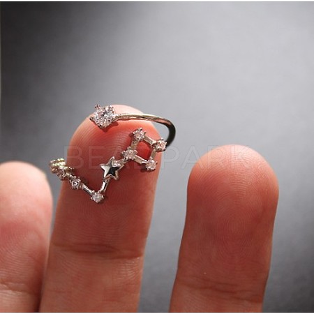 Twelve Constellation Brass Micro Pave Clear Cubic Zirconia Cuff Rings FS-WG8E359-15-1