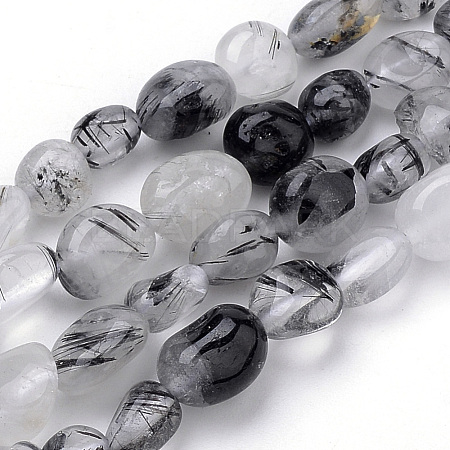 Natural Black Rutilated Quartz Beads Strands G-Q952-10-6x8-1