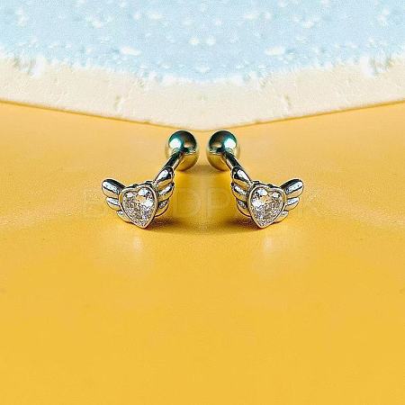Angel Wing Heart 316L Surgical Stainless Steel Pave Cubic Zirconia Tongue Rings FS-WG901EE-03-1