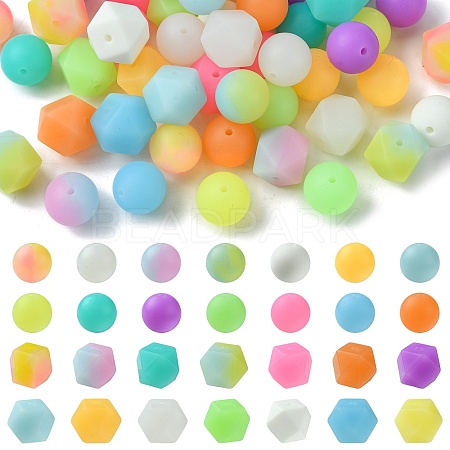Luminous 56pcs 28 Color Round Food Grade Silicone Beads SIL-CJ0001-31-1