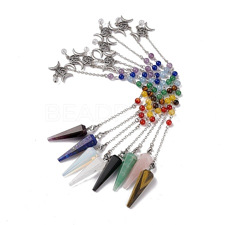 Mixed Gemstone Hexagonal Pointed Cone Dowsing Pendulum Pendants G-G983-05P-1