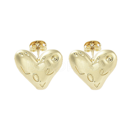 Heart with Word Love Brass Stud Earrings EJEW-Q811-02G-1
