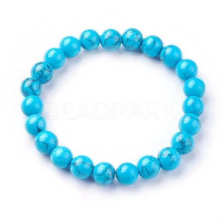 Synthetic Turquoise Beads Stretch Bracelets BJEW-F380-01-B03-1