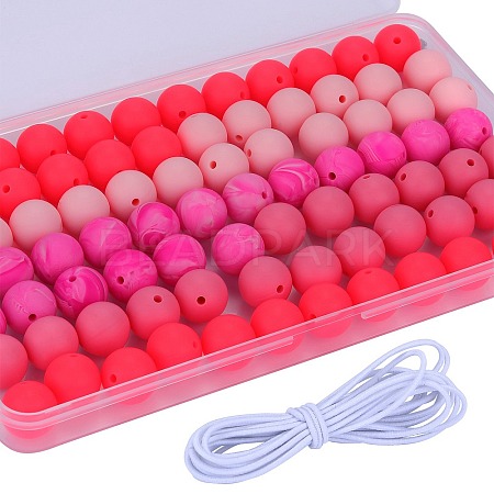 80Pcs 4 Style Round Silicone Focal Beads SIL-SZ0001-22E-1