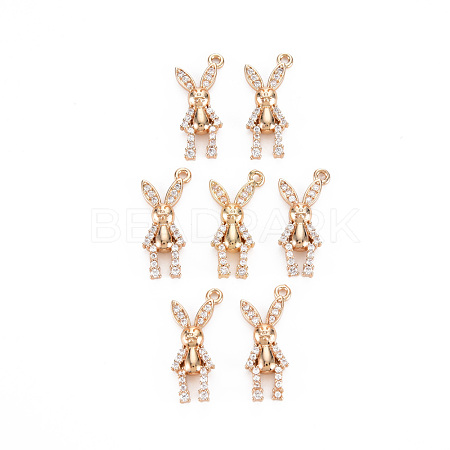 Rack Plating Brass Micro Pave Clear Cubic Zirconia Pendants KK-T060-42-RS-1