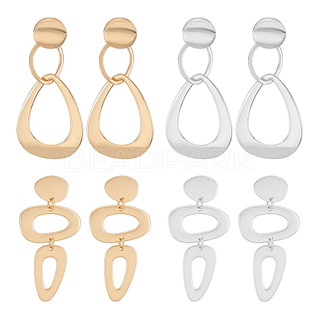 ANATTASOUL 4 Pairs 4 Style Alloy Hollow Teardrop Dangle Stud Earrings for Women EJEW-AN0004-34-1