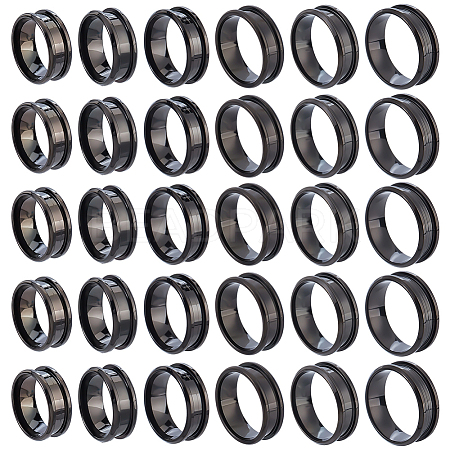 30Pcs 6 Styles 201 Stainless Steel Grooved Finger Ring Settings STAS-ME0003-12EB-1