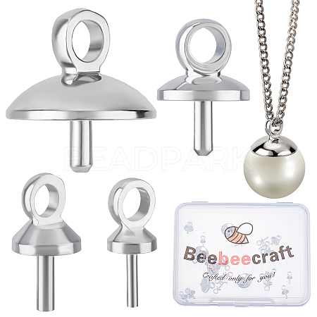 Beebeecraft 40Pcs 4 Style Brass Cup Pearl Peg Bails Pin Pendants FIND-BBC0001-13S-1