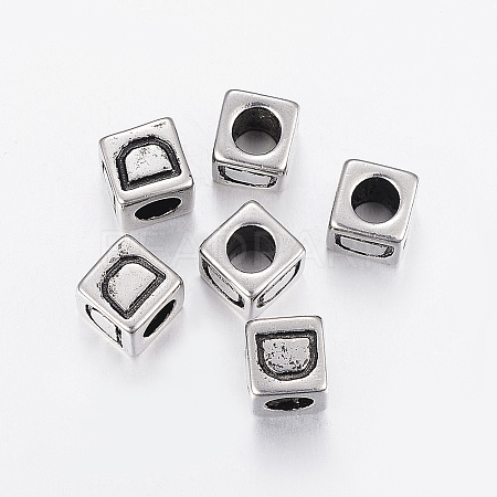 304 Stainless Steel Large Hole Letter European Beads LS-STAS-H428-01AS-D-1
