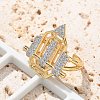 Brass Micro Pave Clear Cubic Zirconia Cuff Finger Rings for Women RJEW-U033-01GP-3