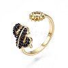 Black Cubic Zirconia Cactus and Sun Open Cuff Ring for Women RJEW-N035-087-3