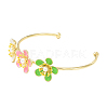 Alloy Flower with Imitation Pearl Beaded Open Cuff Bangle for Women BJEW-D054-02G-03-3