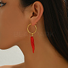 Vintage Stainless Steel Red Chili Hoop Earrings FZ6650-3