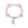 Natural Rose Quartz Round Beaded Charm Bracelets BJEW-TA00615-03-2
