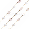 Natural Rose Quartz Nugget & Glass Imitation Pearl Beaded Chain CHS-C006-02D-1