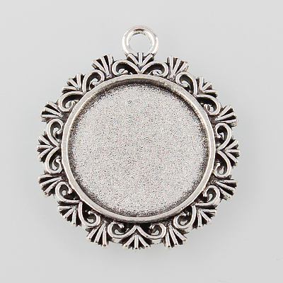 Tibetan Style Alloy Flower Pendant Cabochon Settings TIBEP-M022-53AS-1