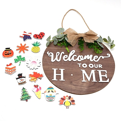 Natural MDF Board Door Hanging Decoration for Front Door Decoration HJEW-SZC0001-01-1