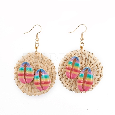 Handmade Reed Cane/Rattan Woven Dangle Earrings EJEW-JE04038-03-1