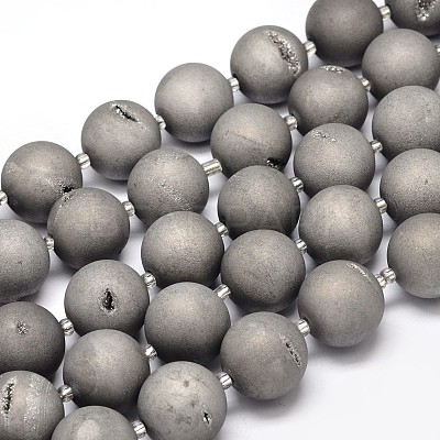 Round Electroplated Natural Druzy Geode Quartz Crystal Beads Strands G-A143B-20mm-04-1