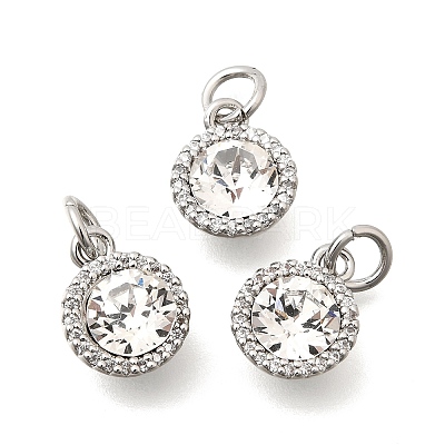 Brass Micro Pave Clear Cubic Zirconia and Glass Pendants KK-N289-05P-1