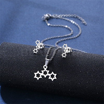304 Stainless Steel Pendant Necklace & Stud Earring FS-WGC30A7-03-1