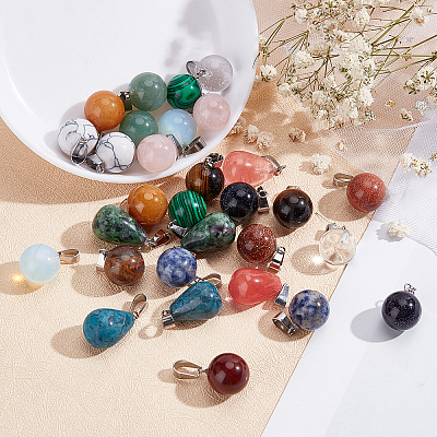 30Pcs 15 Colors Gemstone Pendants G-SC0001-42-1