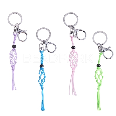 4Pcs 4 Colors Macrame Fringe Braided Keychain AJEW-SW00014-02-1