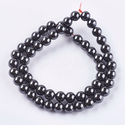 Magnetic Synthetic Hematite Beads Strands X-G-Q893-8mm-1