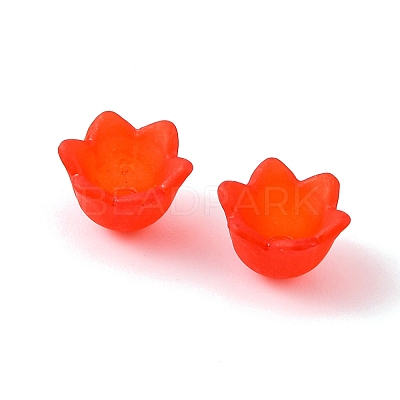 Chunky Red Transparent Frosted Tulip Flower Acrylic Bead Caps X-PL543-6-1