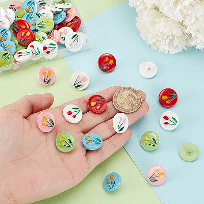60Pcs 6 Colors 1-Hole Spray Painted ABS Plastic Buttons BUTT-PH0001-65B-1