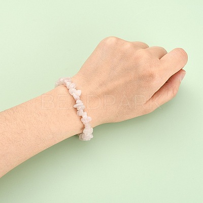 Rose Quartz Chips Stretch Bracelets BJEW-JB01308-01-1