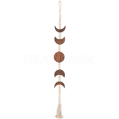 Wooden Moon Phases Wall Hanging Ornaments HJEW-WH20003-61A-1