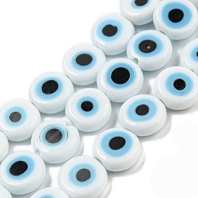 Handmade Evil Eye Lampwork Flat Round Bead Strands LAMP-L058-10mm-14-1
