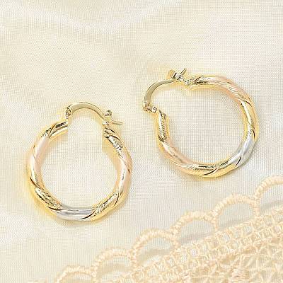 Brass Two Tone Twist Hoop Earrings EJEW-B117-06A-M-1