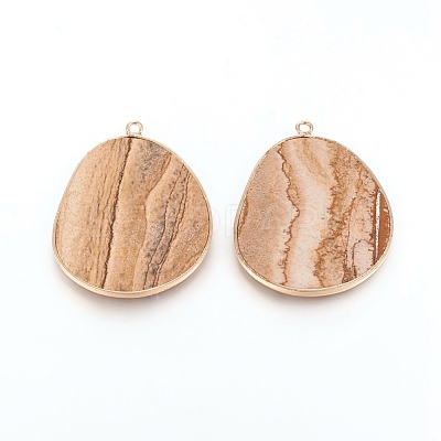 Natural Picture Jasper Pendants G-E526-09J-1