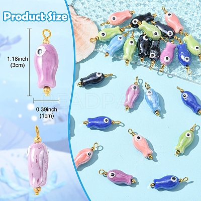 10Pcs Evil Eye Fish Shaped Glazed Porcelain Pendants PALLOY-YW00086-01-1