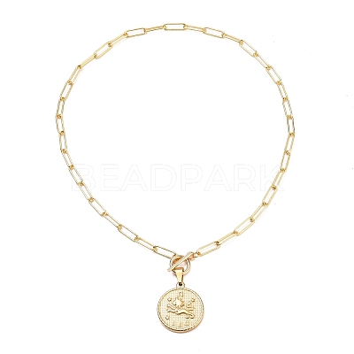 Flat Round with 12 Constellation/Zodiac Sign Pendant Necklaces Sets NJEW-JN03126-1
