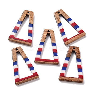 Independence Day Opaque Striped Resin & Walnut Wood Pendants RESI-U010-02K-1