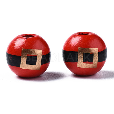 Painted Natural Wood European Beads X-WOOD-S057-035-1