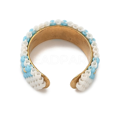 Glass Beads with 304 Stainless Steel Cuff Rings RJEW-MZ00031-02-1