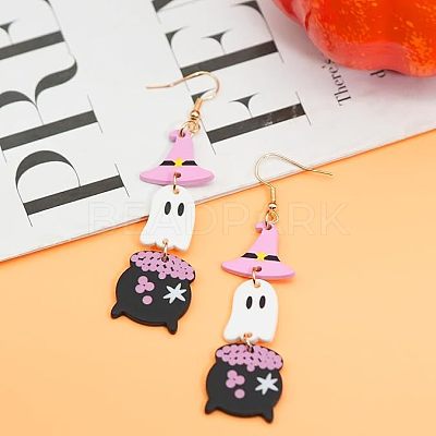 Witch Hat with Ghost Acrylic Dangle Earrings FS-WG1324F-01-1
