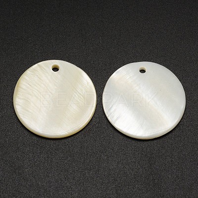 Flat Round Freshwater Shell Pendants X-SHEL-M005-41-1