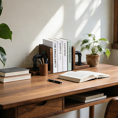 Wood Bookends with Realistic Industrial Pipe DIY-WR0005-45-1