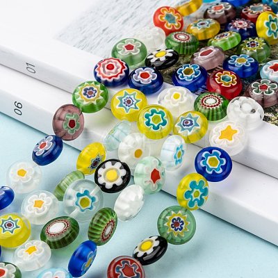 Flat Round Handmade Millefiori Glass Beads X-LK-R004-21-1